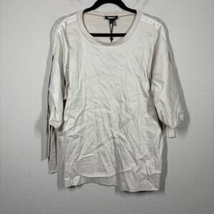 DKNY Womens Size Medium Tie Sleeves Top Tan Linen Rayon Blend Crew Neck Stretch